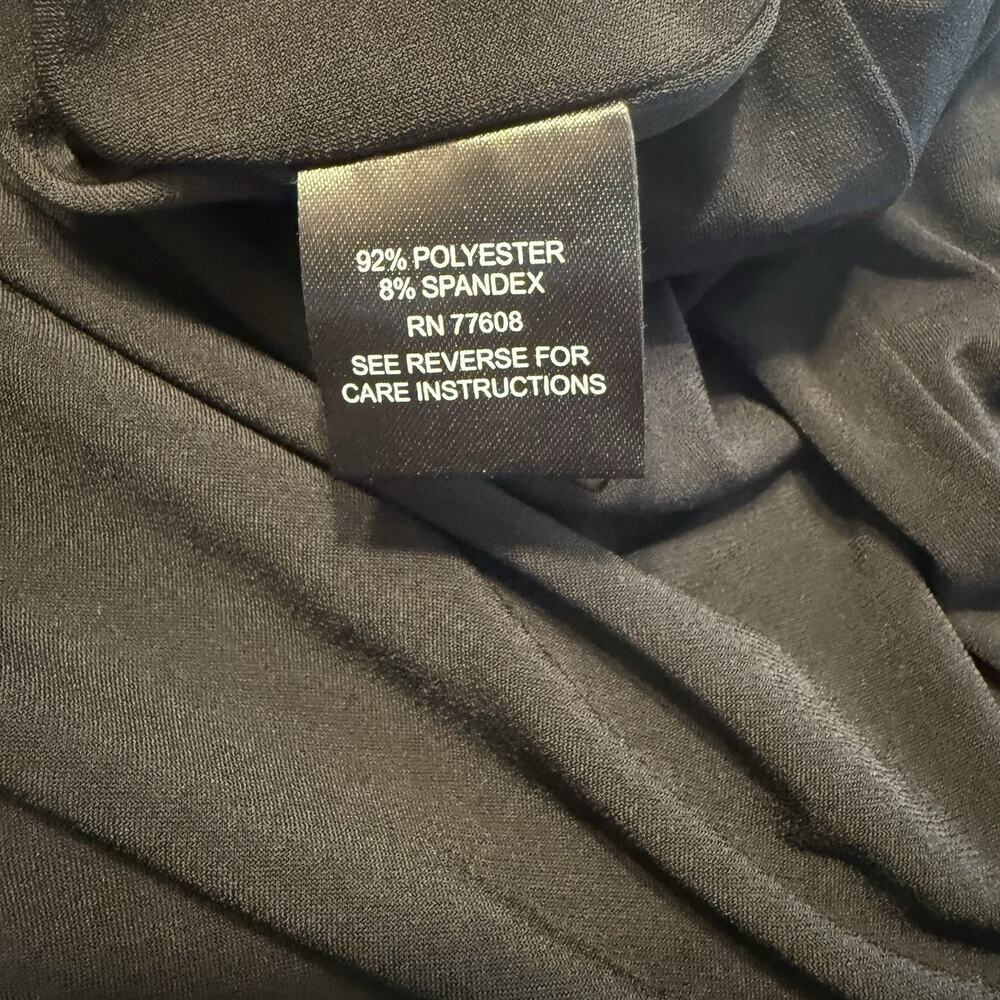 J Peterman Cocktail Dress LBD Sz 6 Black Ruched Rhinestones Ruffle Button Detail - Picture 11 of 16